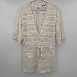Blue Island White Crochet Lace Romper Women’s Small V-Neck Beach Cover Up